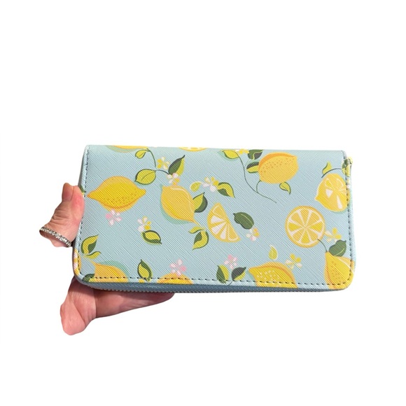 Trina Turk Lemon Print Blue & Yellow Zip Around Wallet π - Picture 3 of 8